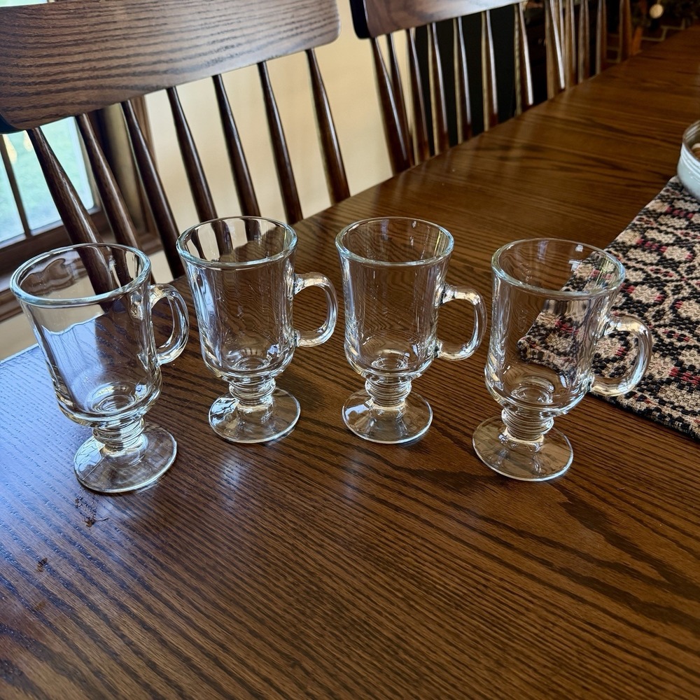 Vintage Libby Irish Coffee Glass Mugs Clear Pedestal Footed Cups Set of 4